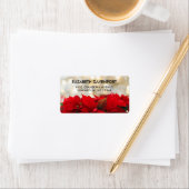 Red Poinsettias met Golden Bokeh Kerstmis Etiket (Insitu)