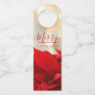 Red Poinsettias met Golden Bokeh Kerstmis Flessenhanger