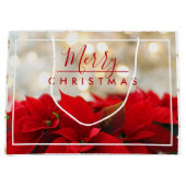 Red Poinsettias met Golden Bokeh Kerstmis Groot Cadeauzakje (Voorkant)