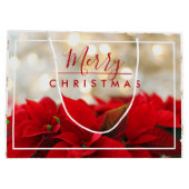 Red Poinsettias met Golden Bokeh Kerstmis Groot Cadeauzakje (Achterkant)