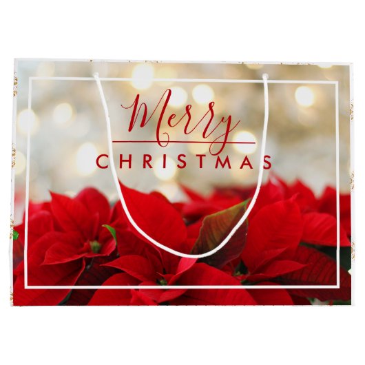 Red Poinsettias met Golden Bokeh Kerstmis Groot Cadeauzakje (Achterkant)