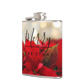 Red Poinsettias met Golden Bokeh Kerstmis Heupfles (Links)