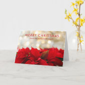 Red Poinsettias met Golden Bokeh Kerstmis Kaart (Gele Bloem)