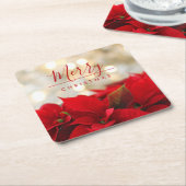 Red Poinsettias met Golden Bokeh Kerstmis Kartonnen Onderzetters (Schuin)