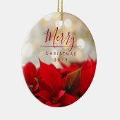 Red Poinsettias met Golden Bokeh Kerstmis Keramisch Ornament (Rechts)