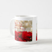 Red Poinsettias met Golden Bokeh Kerstmis Koffiemok (Voorkant links)
