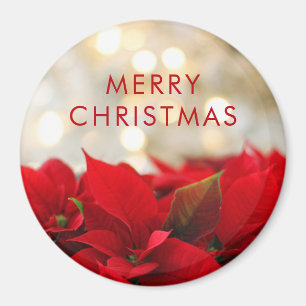 Red Poinsettias met Golden Bokeh Kerstmis Magneet
