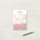 Red Poinsettias met Golden Bokeh Kerstmis Post-it® Notes (Op bureau)