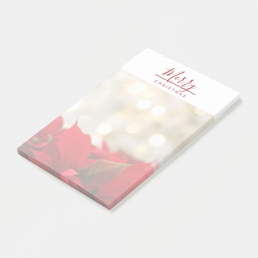 Red Poinsettias met Golden Bokeh Kerstmis Post-it® Notes (Schuin)