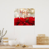 Red Poinsettias met Golden Bokeh Kerstmis Poster (Keuken)
