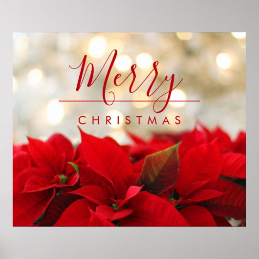 Red Poinsettias met Golden Bokeh Kerstmis Poster (Voorkant)
