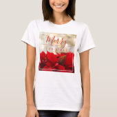 Red Poinsettias met Golden Bokeh Kerstmis T-shirt (Voorkant)