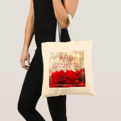 Red Poinsettias met Golden Bokeh Kerstmis Tote Bag (Voorkant (product))