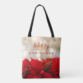 Red Poinsettias met Golden Bokeh Kerstmis Tote Bag (Achterkant)