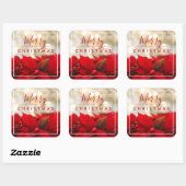 Red Poinsettias met Golden Bokeh Kerstmis Vierkante Sticker (Vel)