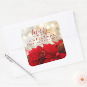 Red Poinsettias met Golden Bokeh Kerstmis Vierkante Sticker (Envelop)