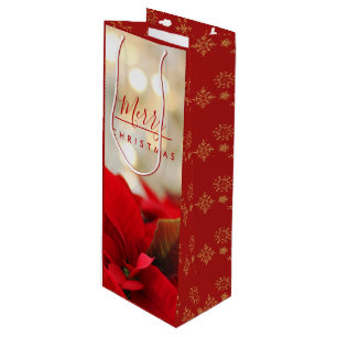 Red Poinsettias met Golden Bokeh Kerstmis Wijn Cadeautas