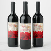 Red Poinsettias met Golden Bokeh Kerstmis Wijn Etiket (Flessen)
