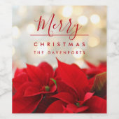 Red Poinsettias met Golden Bokeh Kerstmis Wijn Etiket (Enkel label)
