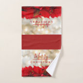 Red Poinsettias met Golden Bokeh Merry Kerstmis Bad Handdoek (Handdoek)