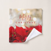 Red Poinsettias met Golden Bokeh Merry Kerstmis Bad Handdoek (Wasdoekje)