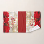 Red Poinsettias met Golden Bokeh Merry Kerstmis Bad Handdoek (Handdoek)
