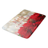 Red Poinsettias met Golden Bokeh Merry Kerstmis Badmat (Gekanteld)