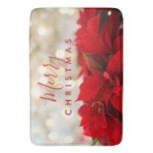 Red Poinsettias met Golden Bokeh Merry Kerstmis Badmat (Voorkant Verticaal)