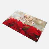 Red Poinsettias met Golden Bokeh Merry Kerstmis Deurmat (Schuin)