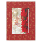 Red Poinsettias met Golden Bokeh Merry Kerstmis Tafelkleed (Voorkant)