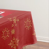 Red Poinsettias met Golden Bokeh Merry Kerstmis Tafelkleed (Voorbeeld)