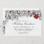 Red Poinsettias Rustic Kerstfeestdag Luncheon Kaart (Voorkant / Achterkant)