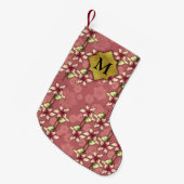 Red Poinsettias & Snowflakes Gold Monogram Kleine Kerstsok (Voorkant (Hangend))