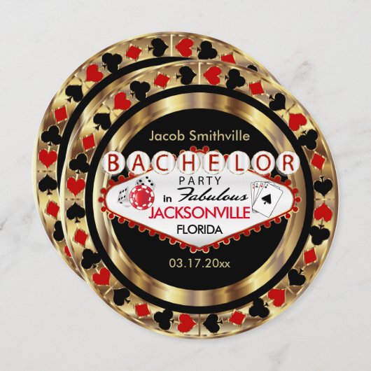 Red Poker Chip Bachelor Party - DIY City & State Kaart (Voorkant / Achterkant)