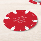 Red Poker Chip Casino Thed Wedding  Ronde Kartonnen Onderzetter (Gebogen)