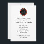 Red Poker Chip Monogram Vegas Wedding Invitation Kaart<br><div class="desc">Wat is beter voor een Vegas bruiloft dan een poker chip monogram en stijlvolle type? Alles wat je nodig hebt is liefde en een getuige of twee! � 2Birdstone 2013 | Fotografie �Shanna Russell fotografie 2013</div>