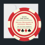 Red Poker Chip Vegas Casino Wedding Save<br><div class="desc">Dazzle your guests by sending them these red and off-white poker chip save the date uitnodiging cards. They'll eagerly be awaiting the formal uitnodiging to this sure-to-be fun wedding!</div>