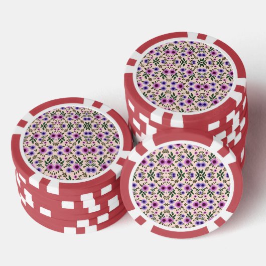 Red poker chip with floral pattern  (Opstapeling)