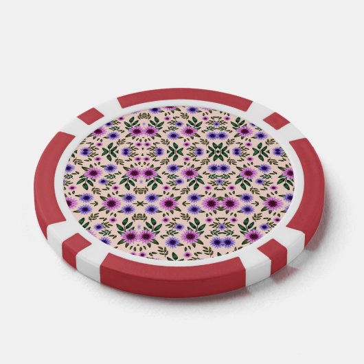 Red poker chip with floral pattern  (Enkel)