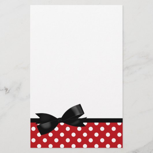 Red Polka Dot and Black Bow Stationery Briefpapier (Voorkant)