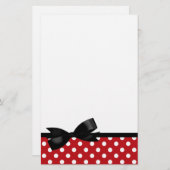 Red Polka Dot and Black Bow Stationery Briefpapier (Voorkant / Achterkant)