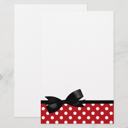 Red Polka Dot and Black Bow Stationery Briefpapier (Voorkant / Achterkant)