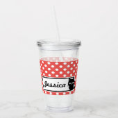 Red Polka Dot and Black Cat Personalized Acryl Drinkbeker (Links)