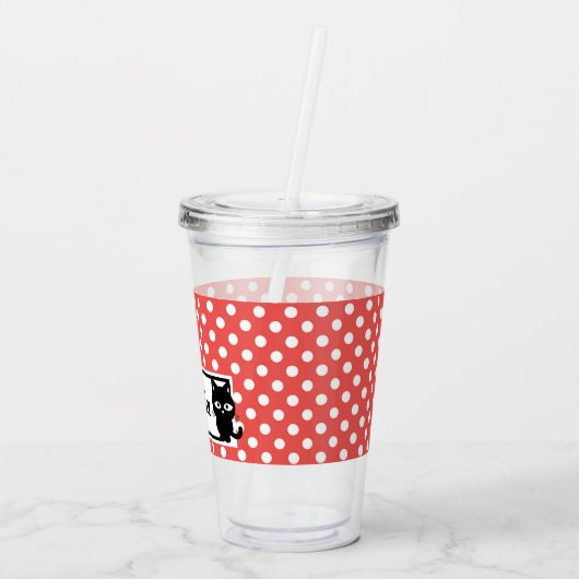 Red Polka Dot and Black Cat Personalized Acryl Drinkbeker (Achterkant)