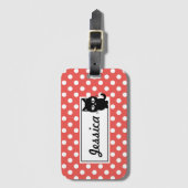 Red Polka Dot and Black Cat Personalized Bagagelabel (Voorkant (verticaal))