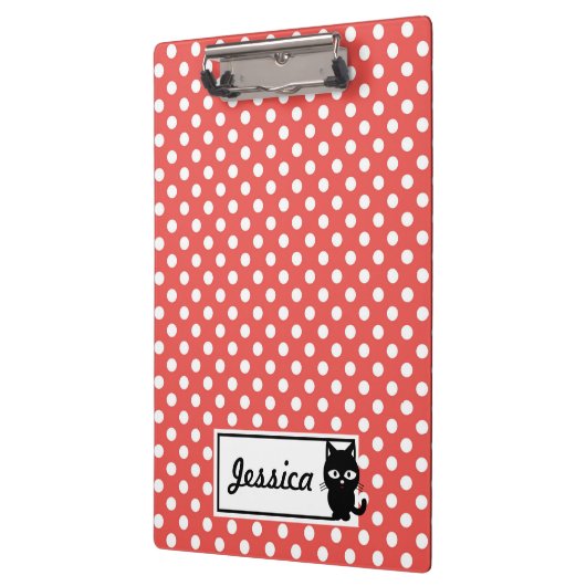 Red Polka Dot and Black Cat Personalized Klembord (Links)