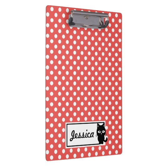 Red Polka Dot and Black Cat Personalized Klembord (Rechts)