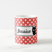 Red Polka Dot and Black Cat Personalized Koffiemok (Center)