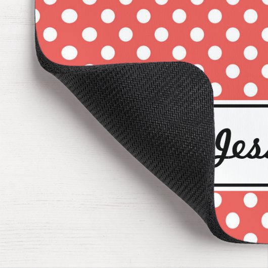 Red Polka Dot and Black Cat Personalized Muismat (Hoek)
