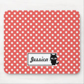 Red Polka Dot and Black Cat Personalized Muismat (Voorkant)
